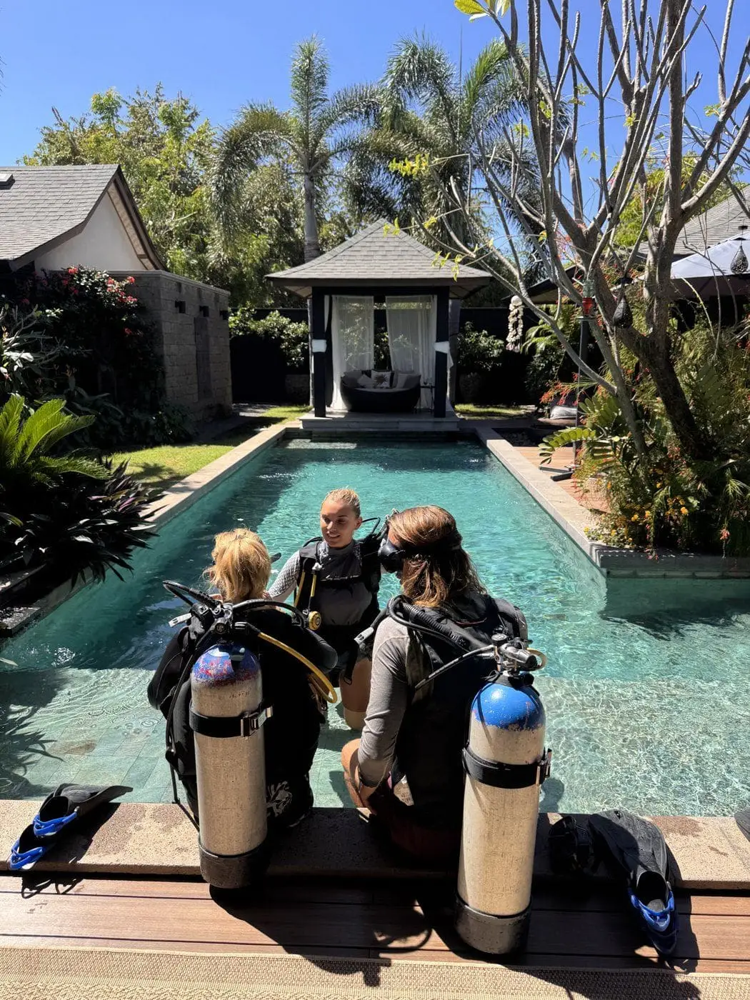 Scuba pool initiation in the villa pool