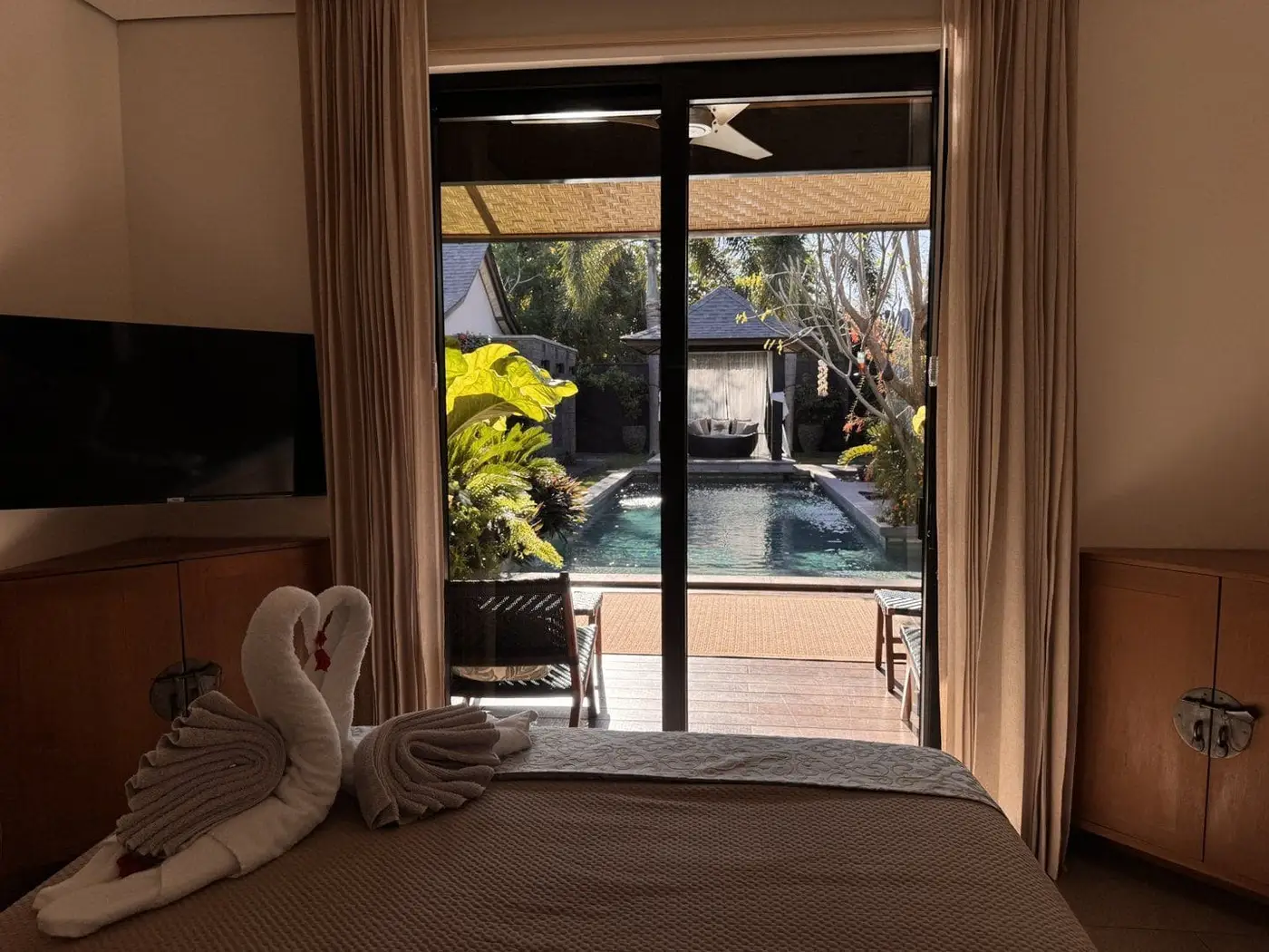 Bedroom Two view of the pool through the sliding doors